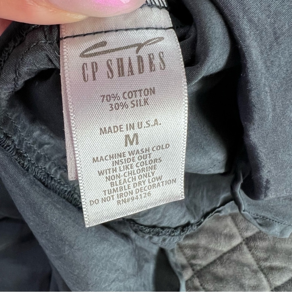 CP Shades Teton shirt tunic Top Women’s Medium Navy Blue Silk Blend Semi Sheer X - Picture 6 of 6